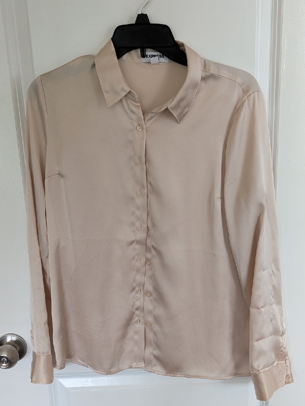 Express Satin Button-Up Shirt - Light Beige